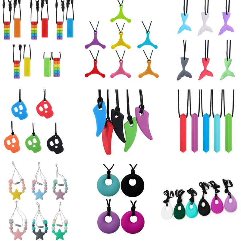 Сенсорное жевательное ожерелье набор силиконовых жевательных кулонов игрушка