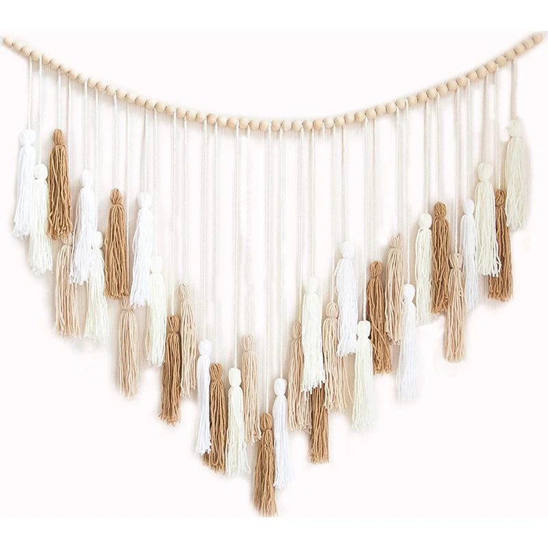

Macrame Wall Hanging-Large Macrame Wall Hanging with Wood Beads-Bohemian Wall Decor for Bedroom and Living Room