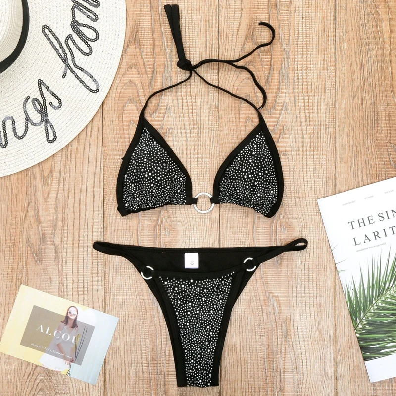 Бикини со стразами блестящий микро-купальник женское бикини бразильские