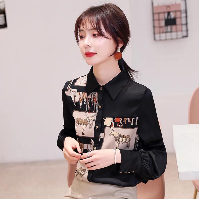Модная офисная Дамская блузка с отложным воротником в Корейском стиле Женская