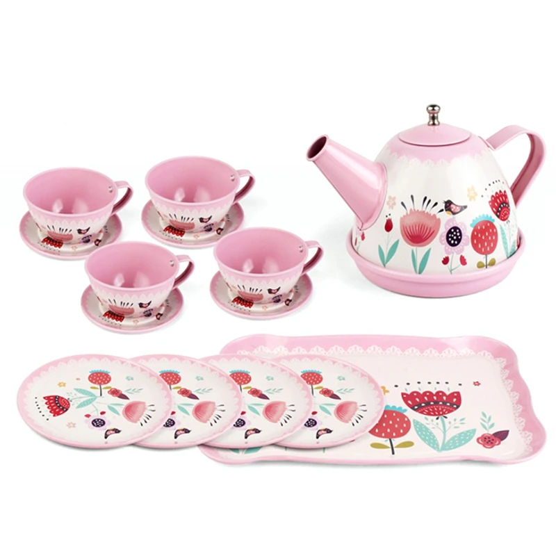 

Metal Simulated Teapot Teacup British Style, Afternoon Tea Tinplate Toys, Kids Tea Party Pretend Play Toys(12 PCS)