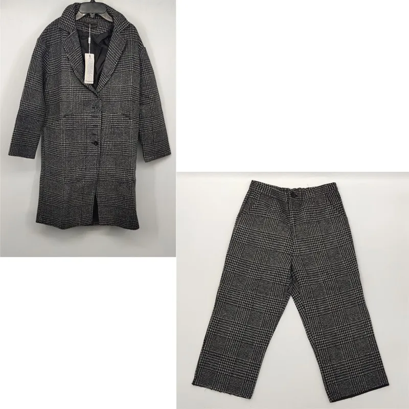 

Женский комплект из двух предметов, двубортный пиджак и длинные брюки в клетку с длинным рукавом, осень 2021