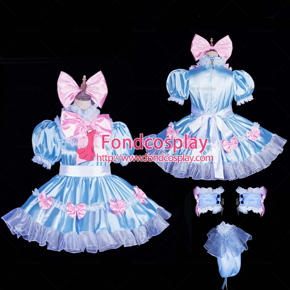

fondcosplay adult sexy cross dressing sissy maid short Lockable blue Satin bag Dress Bow Unisex CD/TV Tailor-Made[G3836]