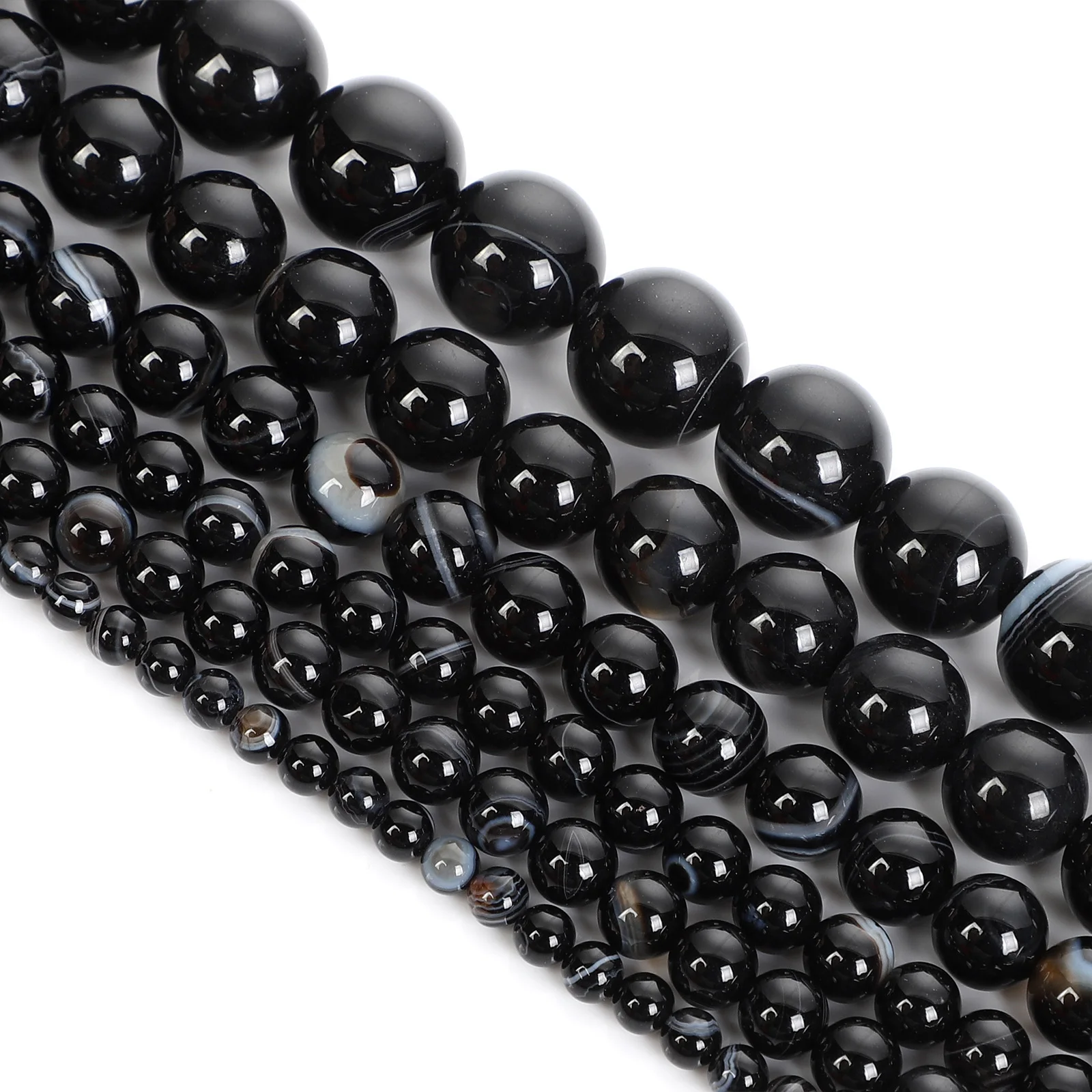 Бусины из натурального камня гладкие круглые бусины в черную полоску агата для