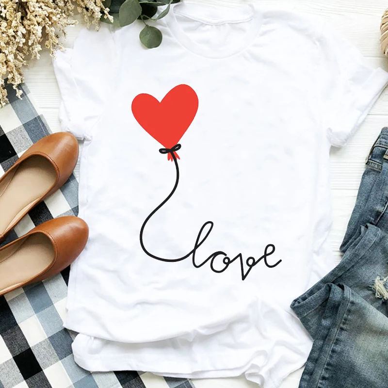 

Aesthetic Women T-shirt Heart Love Flower Printing Fashion T shirts Spring Summer Short Sleeve Tee Female Graphic Clothes
