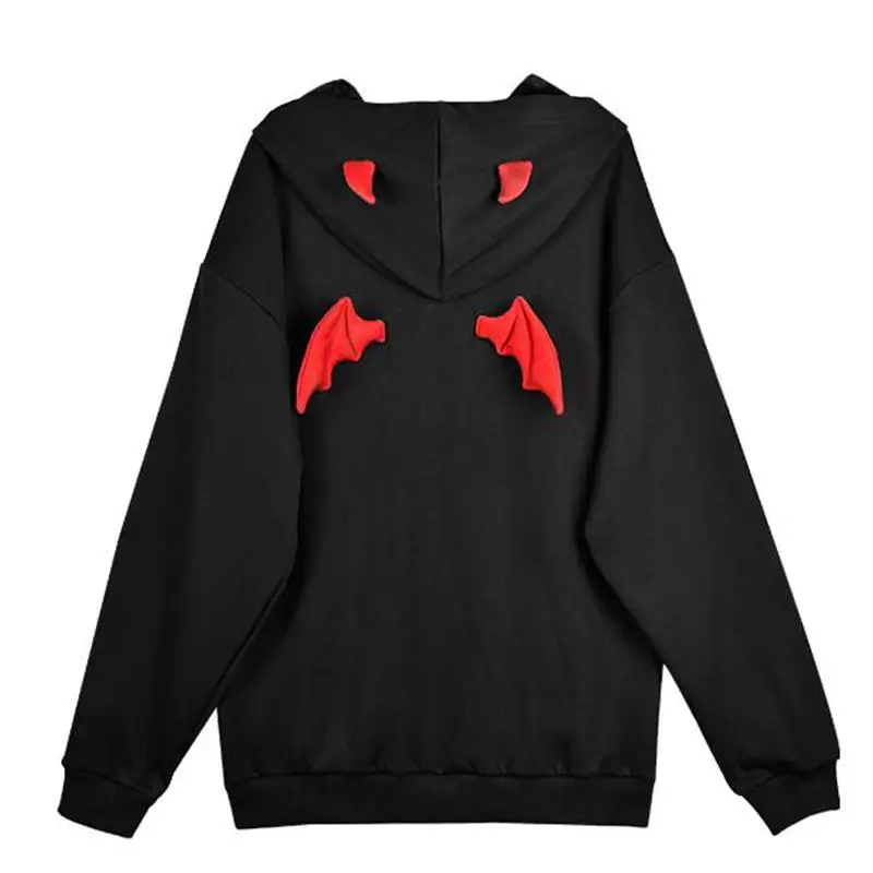 

ZITY Fall Spring Women Letter Sweatshirts High Street Harajuku Cute Hoodies Punk Gothic Devil Horn Chic Hooded Pullover Loo