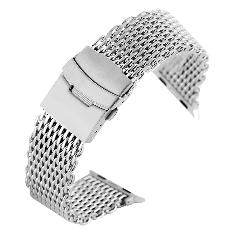 Silver Миланская Акула, сетчатый ремешок для часов Apple Watch, 42 мм, 38 мм, металлический ремешок для браслетов, серебристая пряжка, Роскошные браслеты из нержавеющей стали - Цвет ремешка: Silver