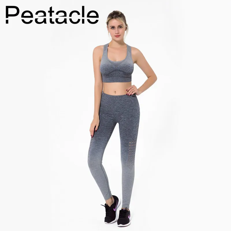 Peatacle, 2 шт., спортивные костюмы без рукавов для йоги, Женский комплект для тренажерного зала, одежда, бюстгальтер, леггинсы, для бега, фитнеса, бега, Femme, тренировки