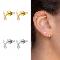 925 sterling silver ear needle ladies cute moon stud earrings star crystal pendant fashion jewelry birthday gifts