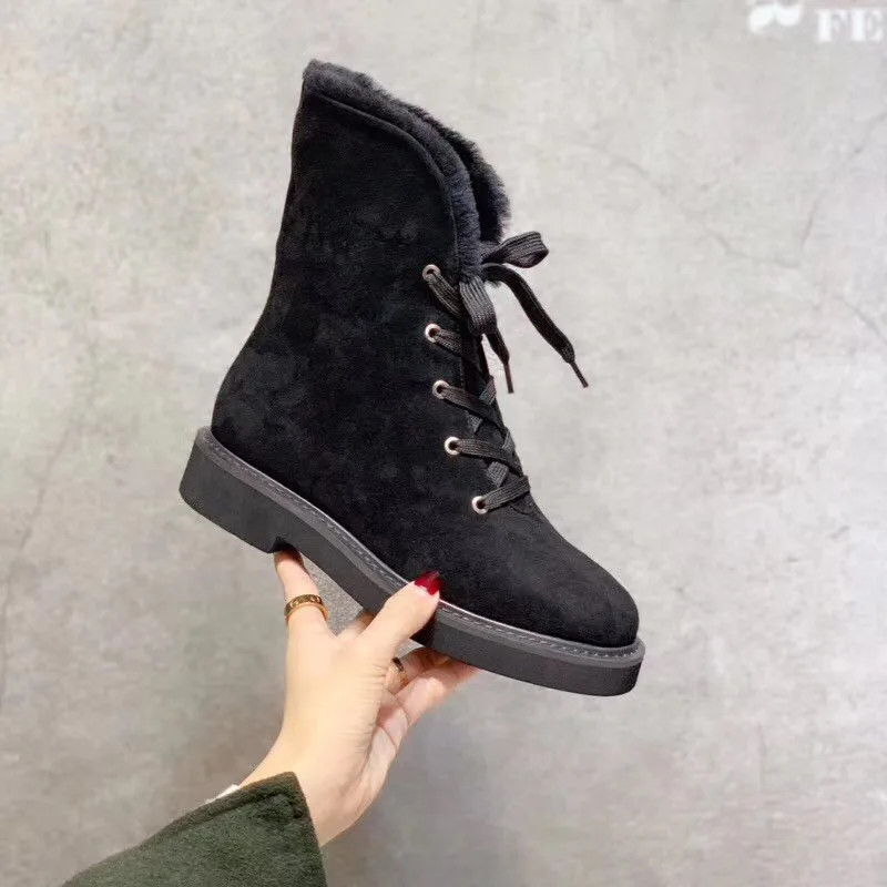 Winter shoes 2019 round toe lace up real fur warm genuine leather comfortable flat women | Обувь