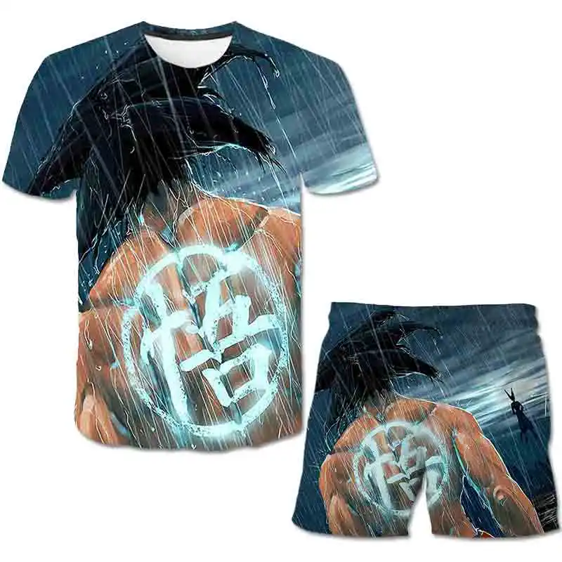

2021 new cartoon Wukong 3D printing children's T-shirt boys pants summer short-sleeved children's clothing Japanese anime boys'
