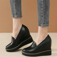shoes women slip on genuine leather wedges high heel pumps shoes female round toe chunky platform oxfords shoes casual shoes