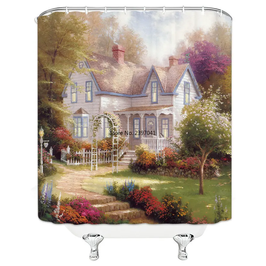 

Oil Painting Scenery Shower Curtains Decoration With Hooks European Bathroom Curtain Waterproof Polyester Fabric Shower Curtain