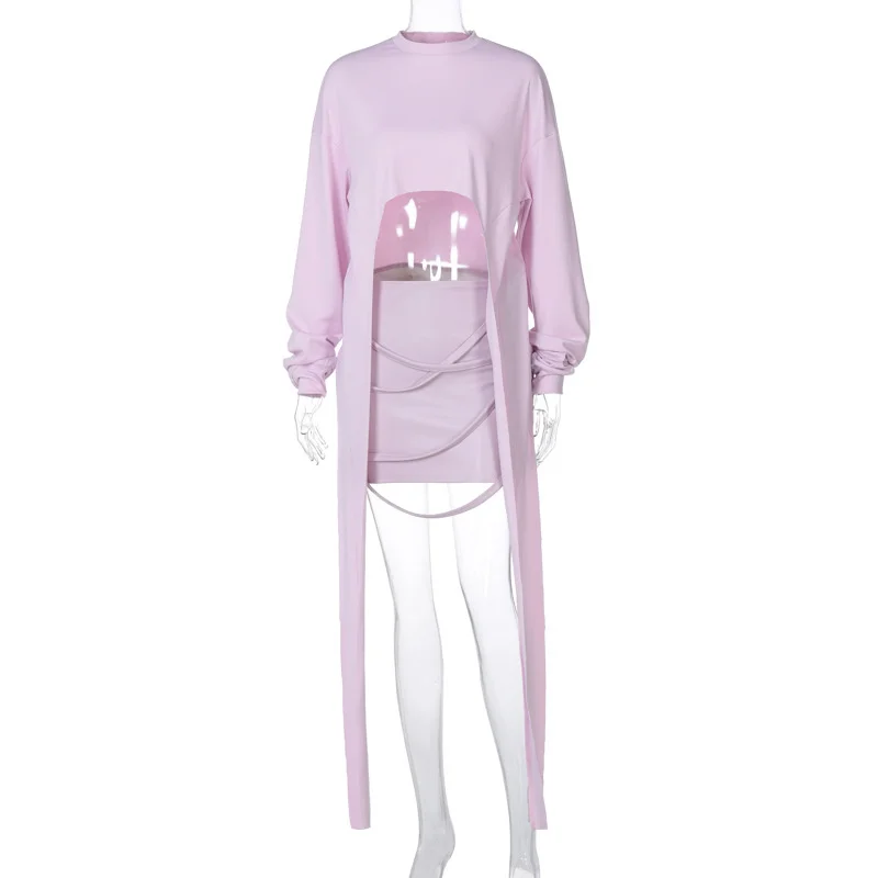 

Hem Tassel Pullover Hoodies Two Piece Set Women Fashion Loose Sweatershirt Vintage Long SleeveTops+fring Skirt Set Outerwear