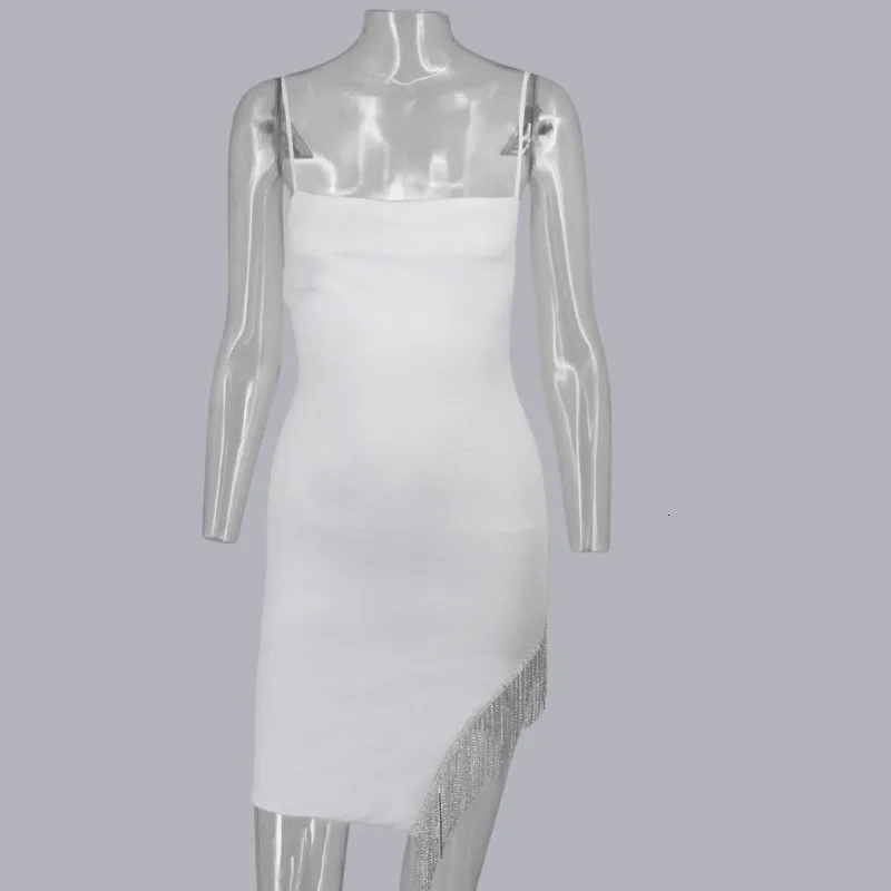 Женское мини платье на бретельках Fuedage Белое Облегающее Платье с кисточками в