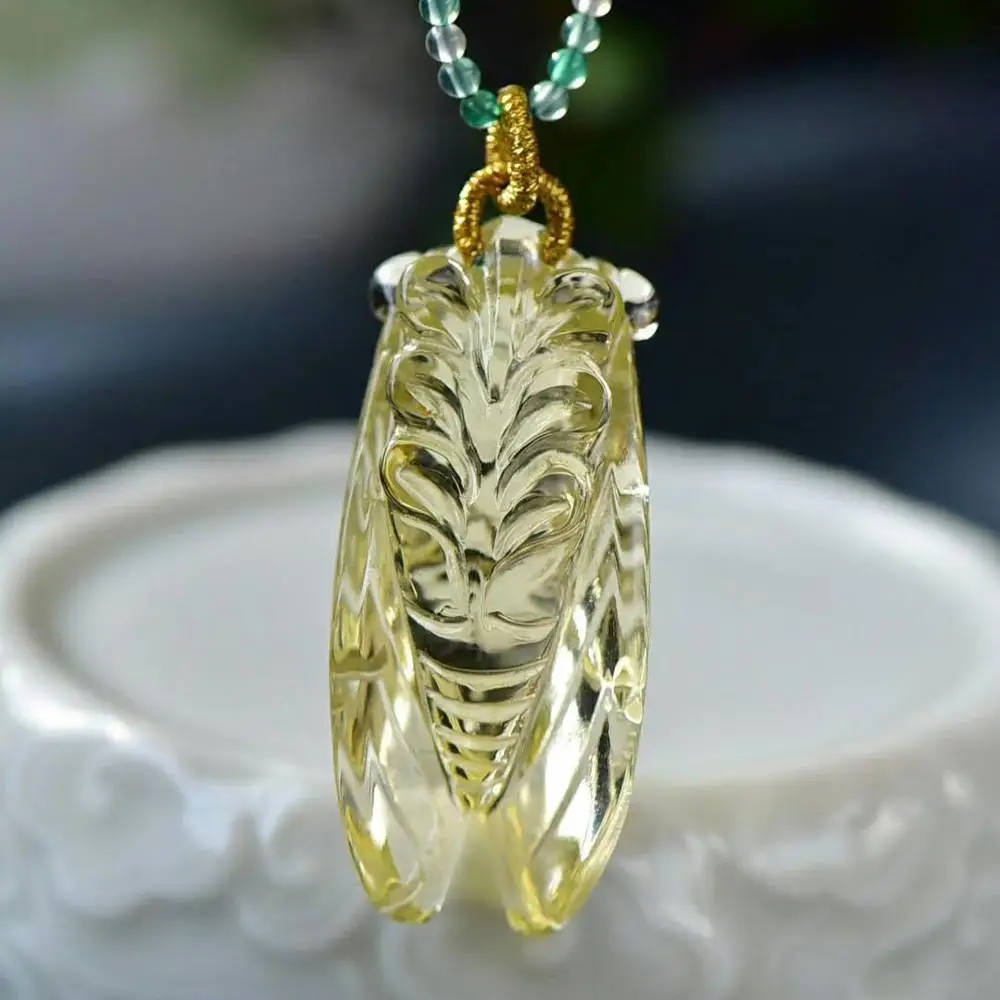 Лучший кулон из натурального желтого цитрина с кристаллом кварца 42*19*15 мм