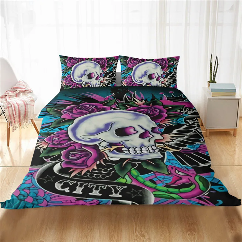 Розовый карамельный Череп одеяло Комплект постельного белья Королевский размер