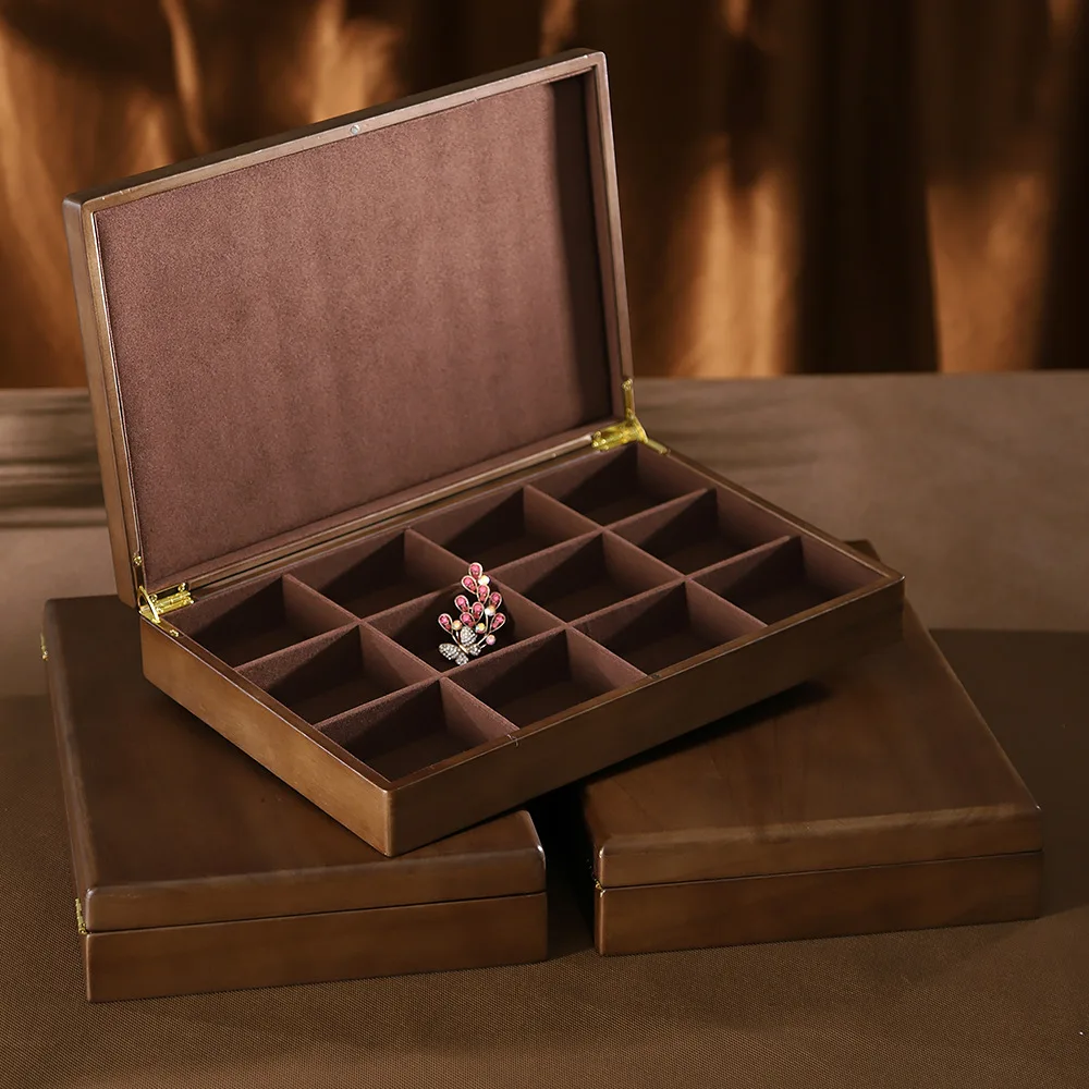 Solid wood ring necklace bracelet jewelry box Chinese style retro matte jewelry storage box jewelry display box