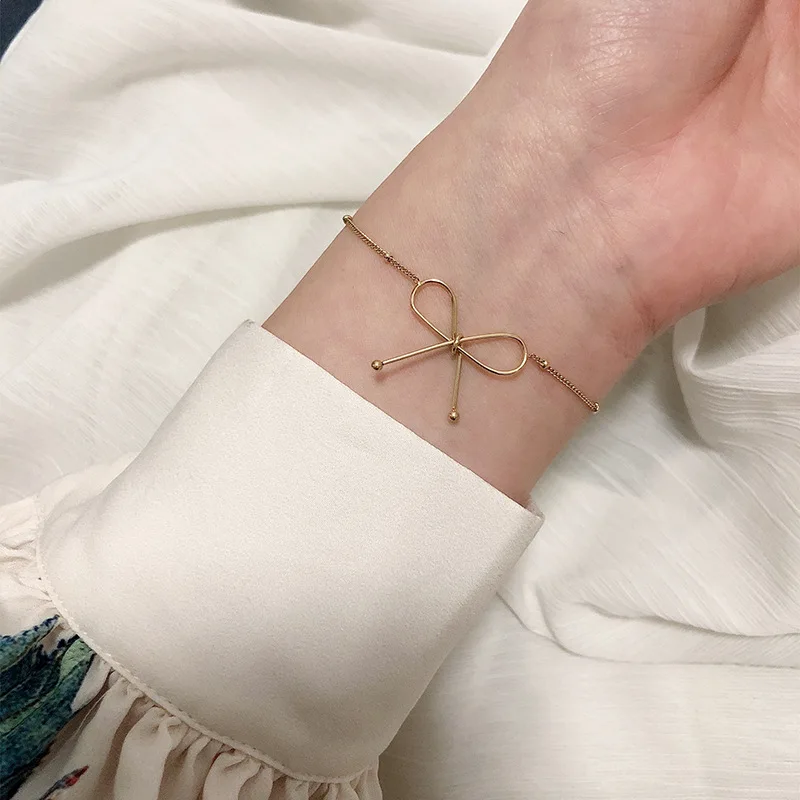 Amaiyllis 18K золотое ожерелье бант до ключиц шариковая цепочка минималистичные