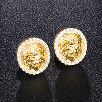 lion earrings women mens fashion gold color lion head iced out earrings hip hop jewelry earrings unisex jewelry accessories