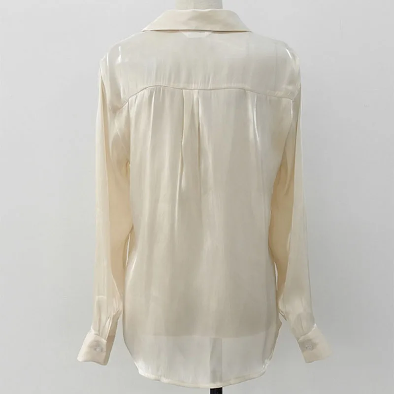 Осенняя атласная шелковая рубашка на пуговицах винтажная блузка Женская
