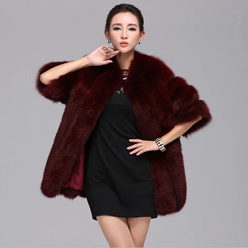 Winter luxury fake fox shirt long pink blue sweater women's simulation coat fur | Женская одежда