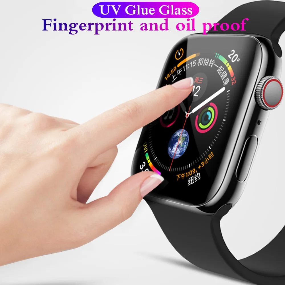 

3D UV Nano Liquid Full Glue Tempered Glass for Apple Watch 38 42 40 44 MM Screen Protector for Apple Watch 4 Series Film Glass