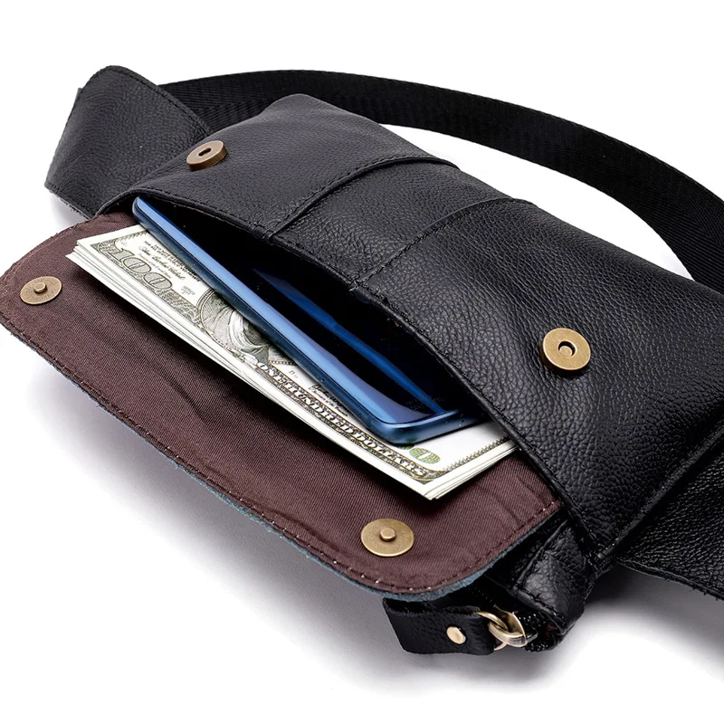 

New Genuine Leather Waist Bag Men Fashion Travel Waist Pack Retro Phone Pouch Bags Small Fanny Pack Chest Bag For Men