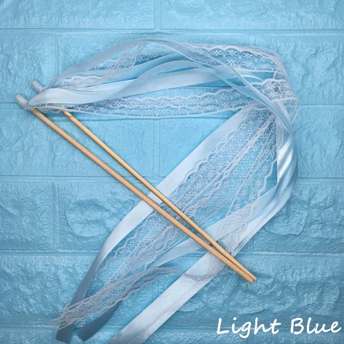 Light Blue and Lace 50 шт. свадебные ленты палочки скручивающаяся лента для танцев реквизит лента на палочке с кружевом DIY Свадьба День Рождения Вечеринка подарки - Цвет: Light Blue and Lace