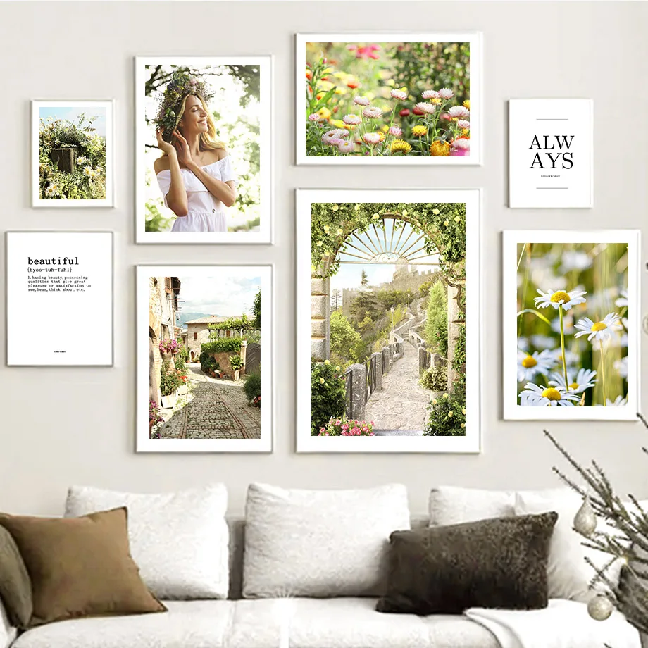 

Italy Landscape Girl Flower Butterfly Fall Nordic Poster And Prints Wall Art Canvas Painting Wall Pictures For Living Room Decor
