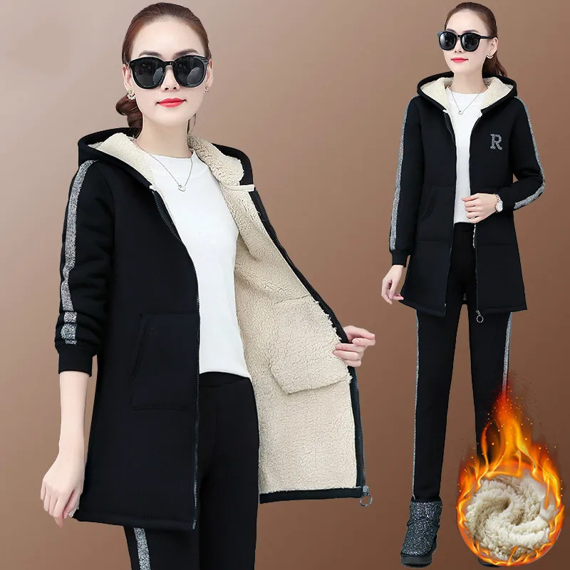 Новинка 2020 зимний Черный Бархатный спортивный костюм комплект из 2 предметов