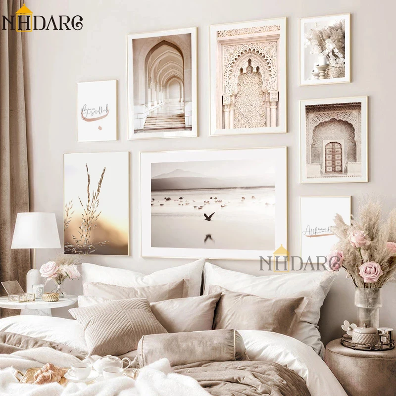 Исламские бежевые картины пейзаж холст печать настенная живопись богемский
