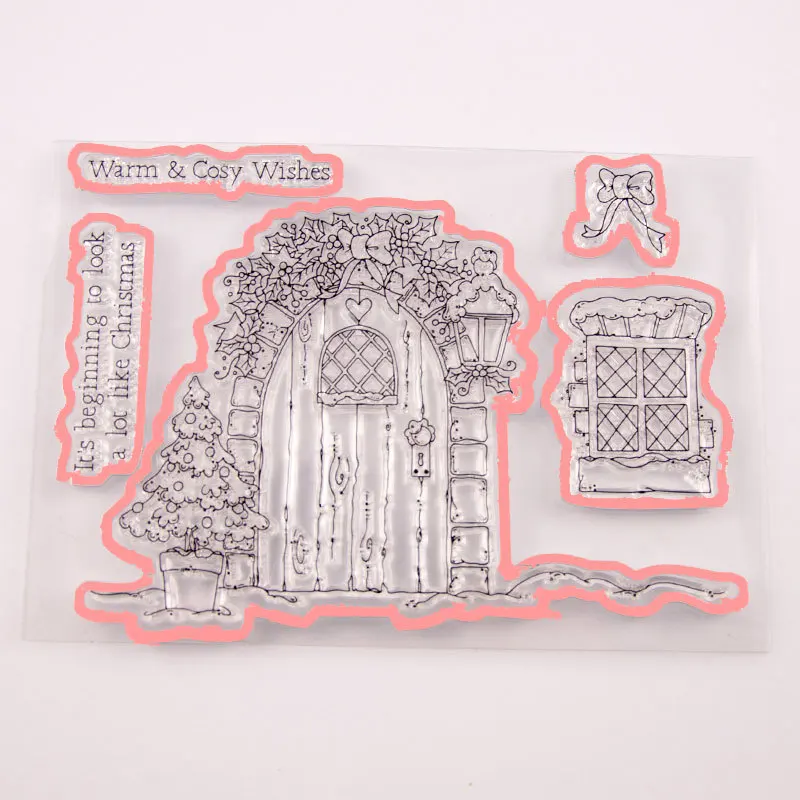 Придверный с рождественскими мотивами прозрачный чистый силикон штамп/печать