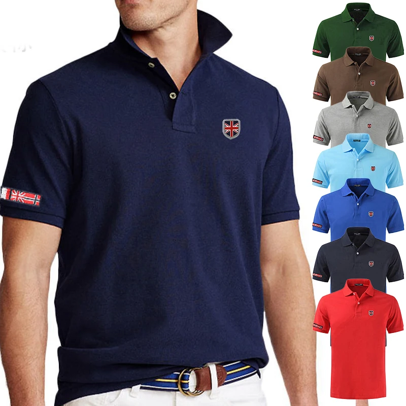 100% хлопок Высокое качество Лето Fit Мужские рубашки поло с коротким рукавом на