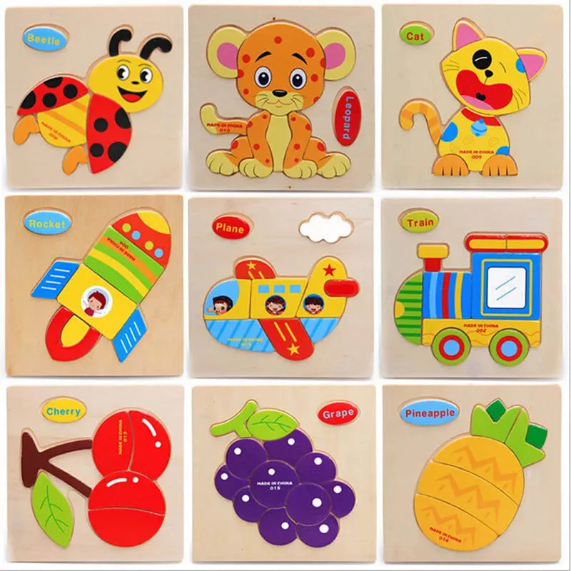 3D Пазлы деревянная головоломка Монтессори сортировки Математика Животные