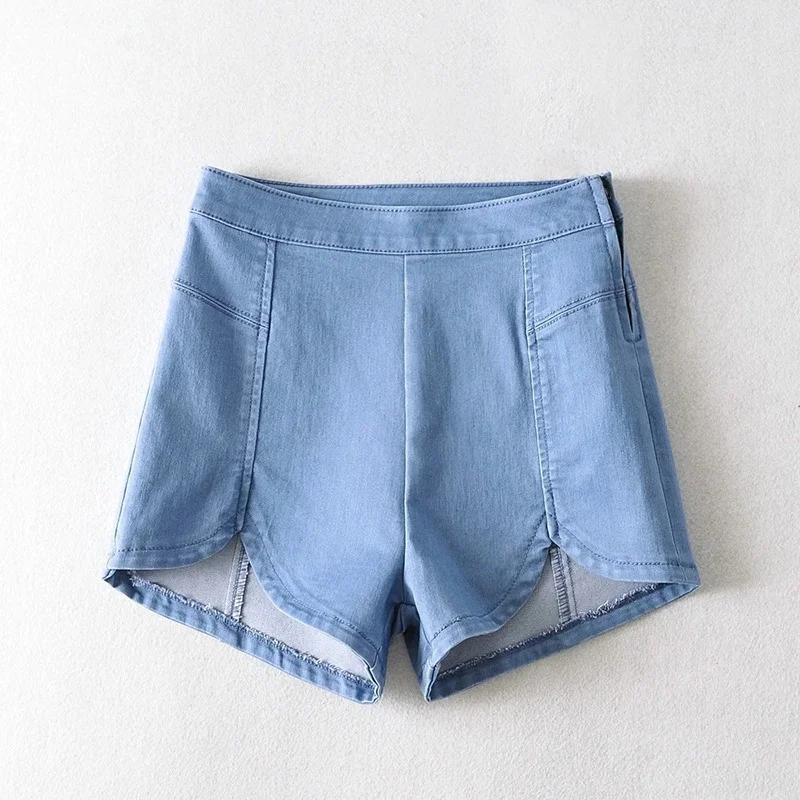 

Korean Style Denim Shorts 2021 Summer High Waist Elastic Hip Bag Thin Slim Hot Shorts Fashion Streetwear Jeans Offlice Lady Wear