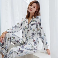 women silk pajama sets satin silk fashion printed sleepwear female long sleeve two piece pyjamas 1732