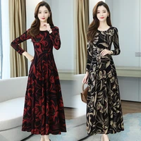 autumn 2021 new korean version of large size fashion shredded flower dress slim knitted long sleeved print dress