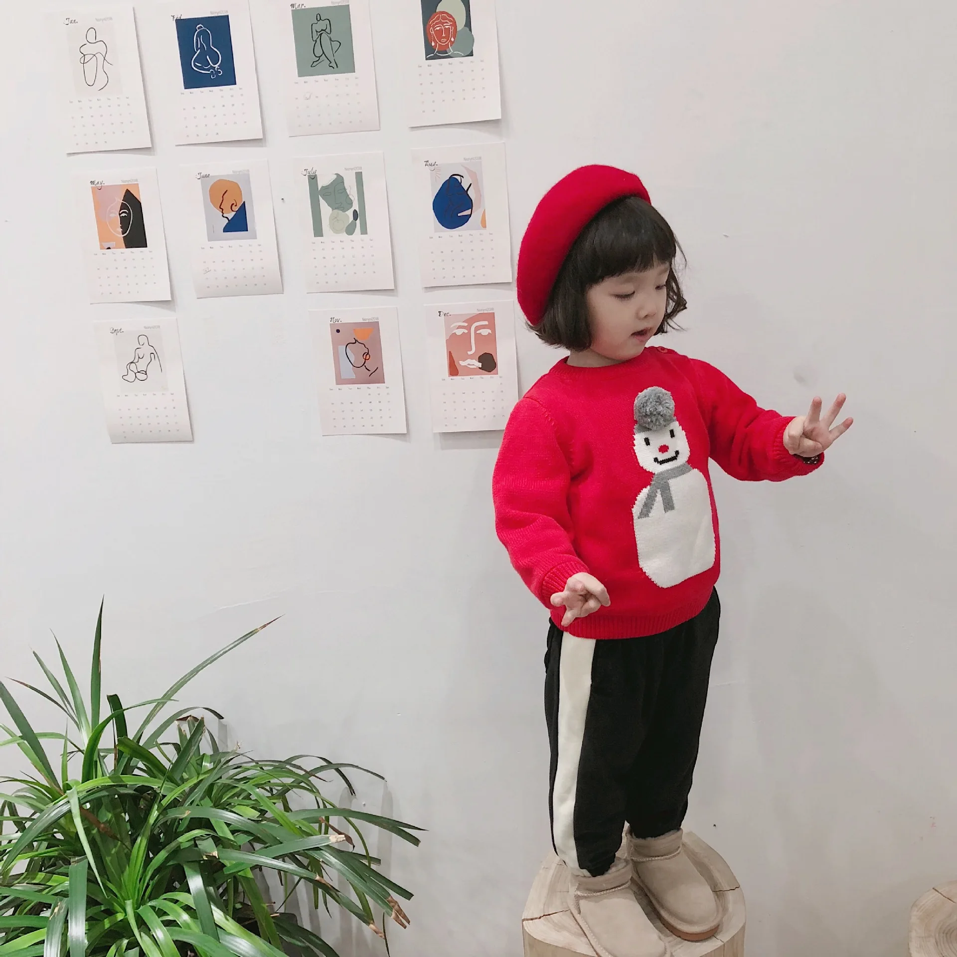 Tonytaobaby Новая коллекция зимней одежды для маленьких мальчиков Одежда для детей, Одежда для девочек красного цвета, Рождественская одежда со снеговиком, детский вязаный свитер для девочки детский свитер, пуловер, свитер
