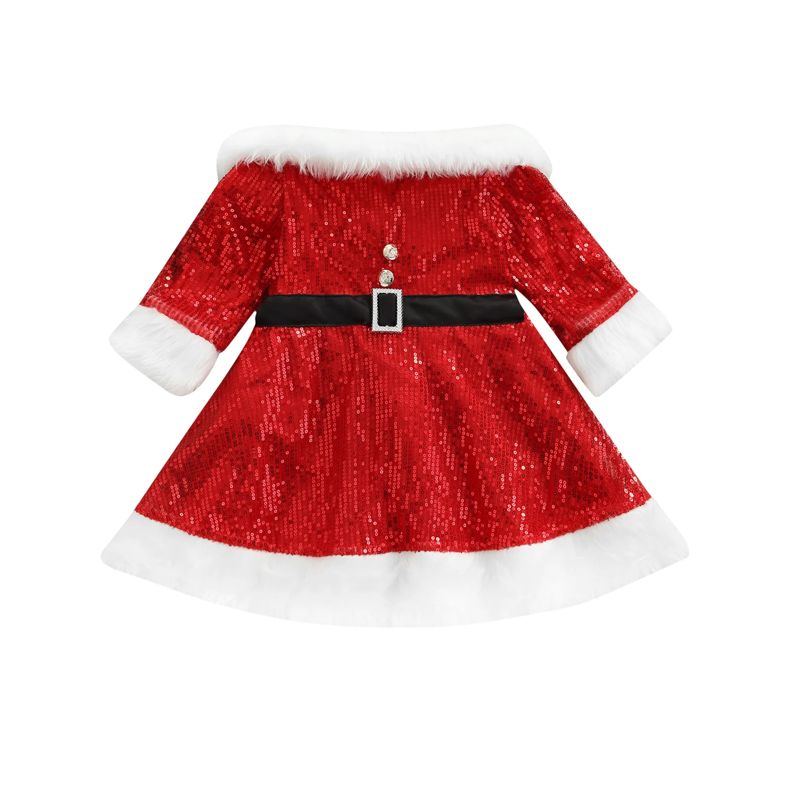 

Emmababy Christmas Xmas Kids Sequin Dresses Long Sleeve Off Shoulder Rhinestone Dress with Waist Belt Kids Clothing