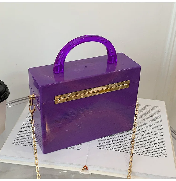 

Designer Marbling Acrylic Box Purses And Handbags For Women Fashion Top Handle Party Female Clutch Crossbody Chain Shoulder Bag