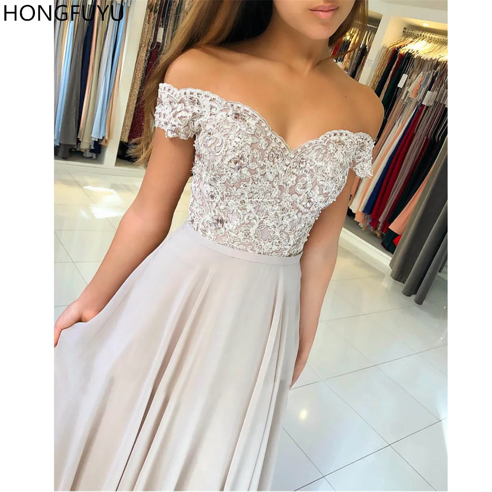 HONGFUYU шифоновые длинные платья с открытыми плечами для выпускного вечера