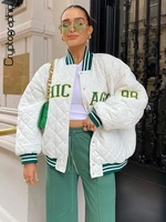 cryptographic casual fashion bomber jackets for women baseball uniform quilted coat streetwear oversized green jackets and coats