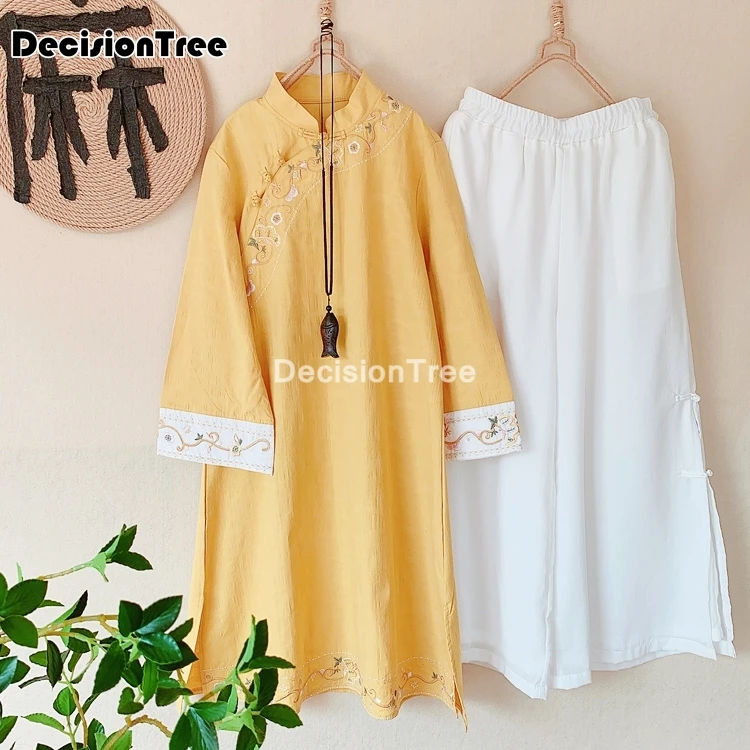 2021 китайское платье из льна и хлопка традиционное Ципао для женщин элегантное