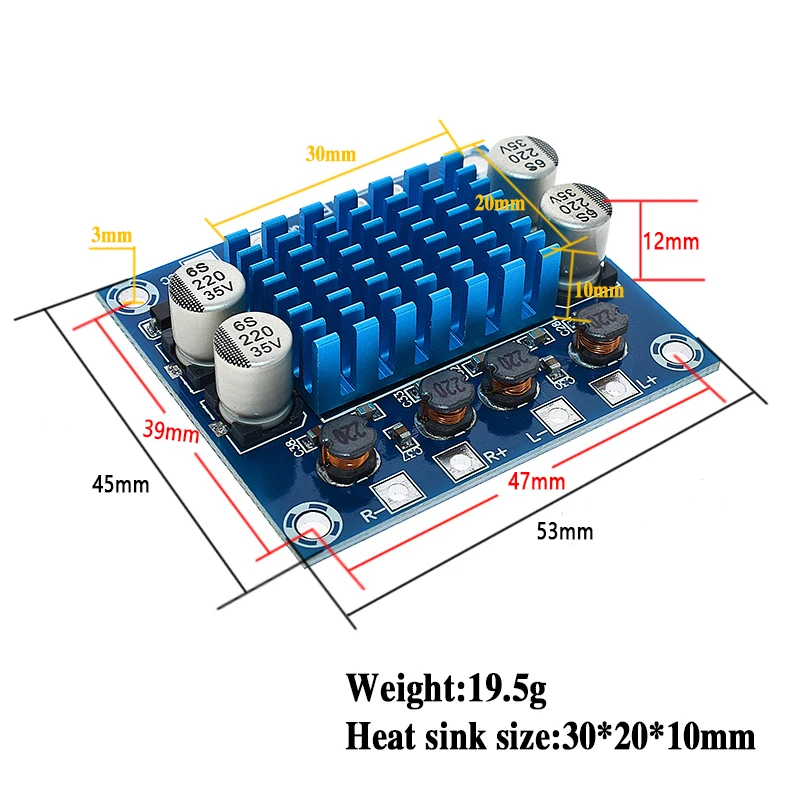 

Official TPA3110 XH-A232 30W+30W 2.0 Channel Digital Stereo Audio Power Amplifier Board DC 8-26V 3A C6-001