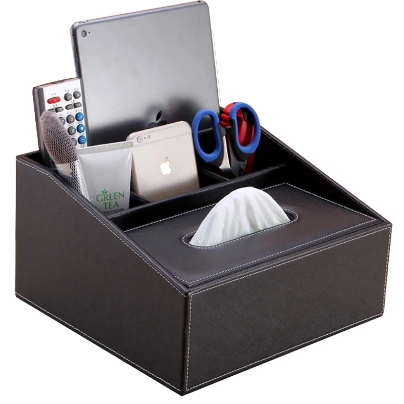 

Fashion Leather Multifunctional Desktop Mobile Phone Remote Control Storage Box Coffee Table Napkin Tissue Box Pumping Paper Box