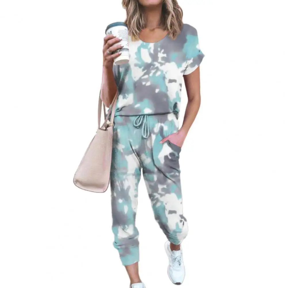 

Tracksuit Tie Dye Loose Sports Suit Women Short Sleeve T-shirt Drawstring Pants Outfit for Spring/Summer Loose Sportswear Outfit