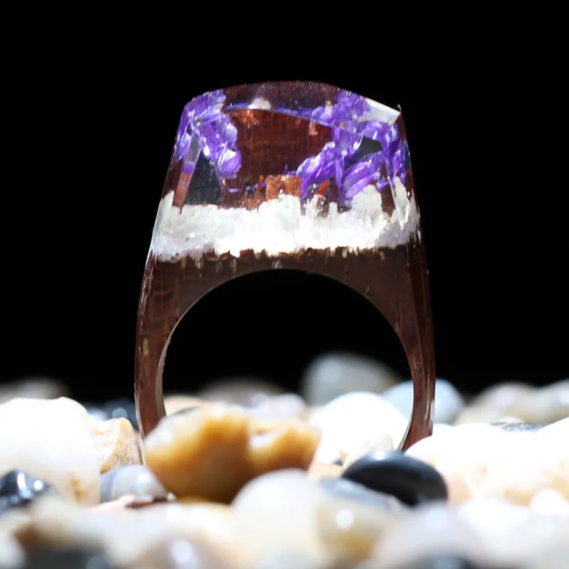 Кольцо из полимерного дерева ручной работы камня с великолепным загадочным
