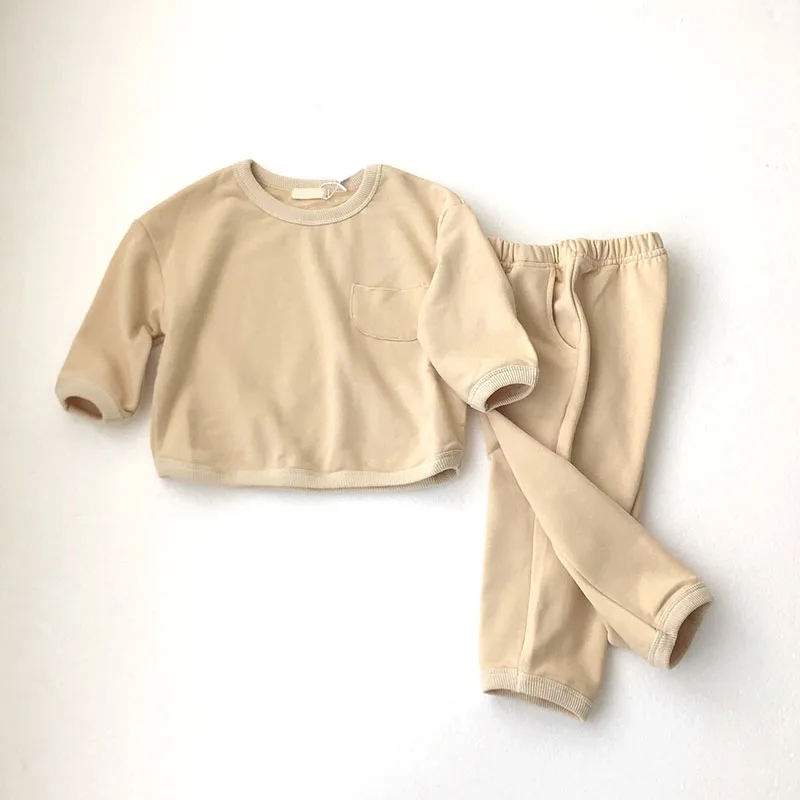

Keelorn Girls Solid Clothes Sets 2021 Spring Kids Long Sleeve Top And Pants Outfits 2Pcs Children Casual Clothing With Pocket