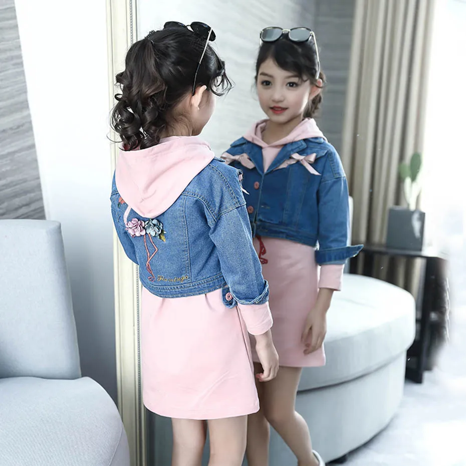 Детская одежда джинсовая куртка + платье комплекты из 2 предметов для девочек